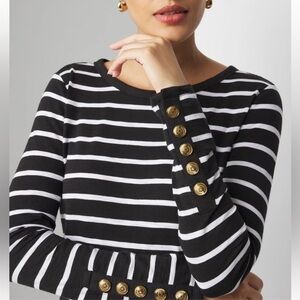 White House Black Market Striped Long Sleeve Tee with Gold Accent Buttons XXS